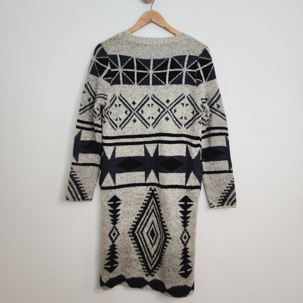 Wishlist Grey Aztec Longline Duster Cardigan Sweater - Geometric Boho - M/L - Picture 8 of 8